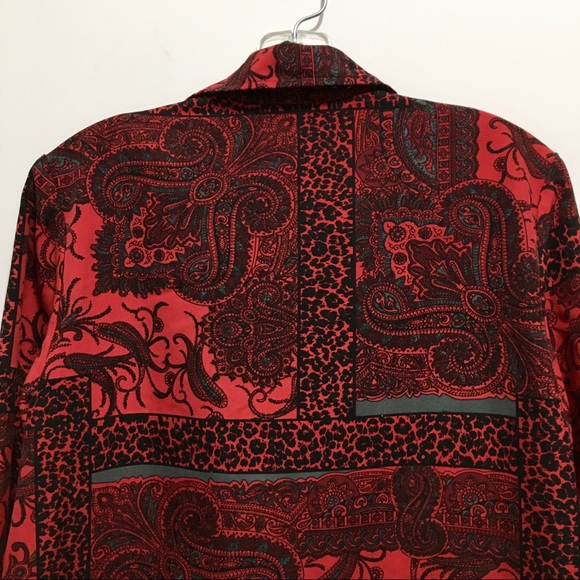 Blair Women’s Red Burgundy Paisley Long Sleeves Button Down Shirt - Picture 8 of 9